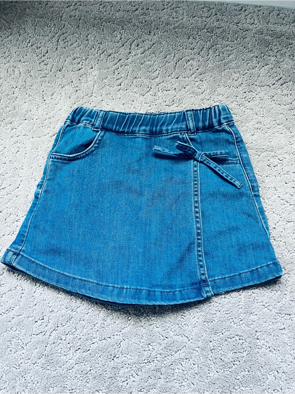 Girls' Denim Skort with Decorative Side Bow - Blue